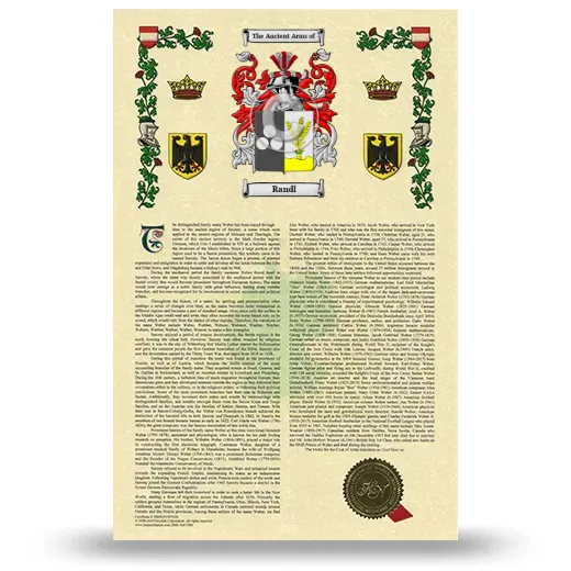 Randl Armorial History with Coat of Arms