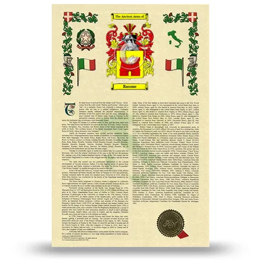 Rasone Armorial History with Coat of Arms