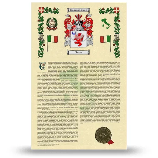 Ratta Armorial History with Coat of Arms