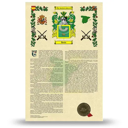 Recio Armorial History with Coat of Arms
