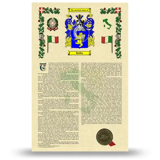 Redus Armorial History with Coat of Arms