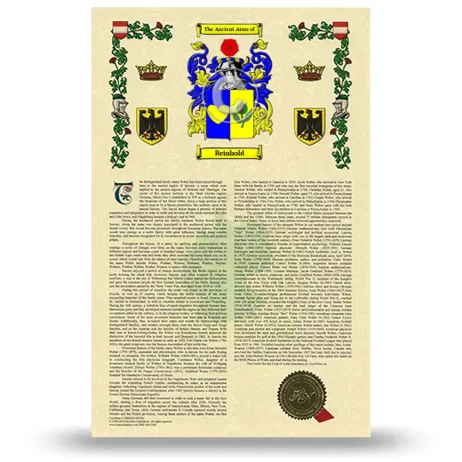 Reinhold Armorial History with Coat of Arms