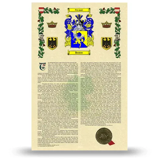 Reuter Armorial History with Coat of Arms