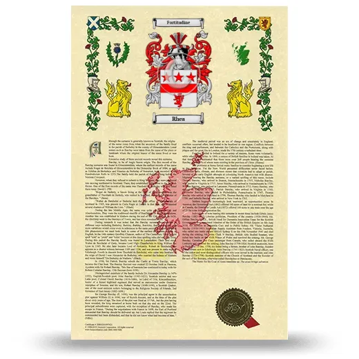 Rhea Armorial History with Coat of Arms