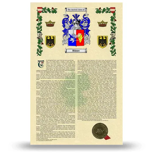 Rhiner Armorial History with Coat of Arms