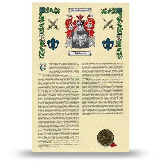 Robinette Armorial History with Coat of Arms