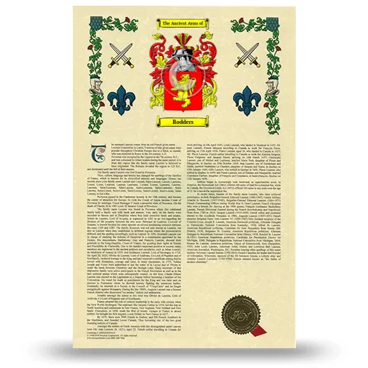 Rodders Armorial History with Coat of Arms