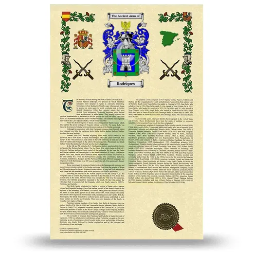 Rodriques Armorial History with Coat of Arms