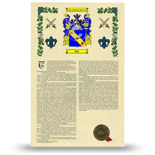 Roy Armorial History with Coat of Arms