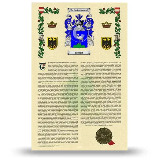 Rueger Armorial History with Coat of Arms