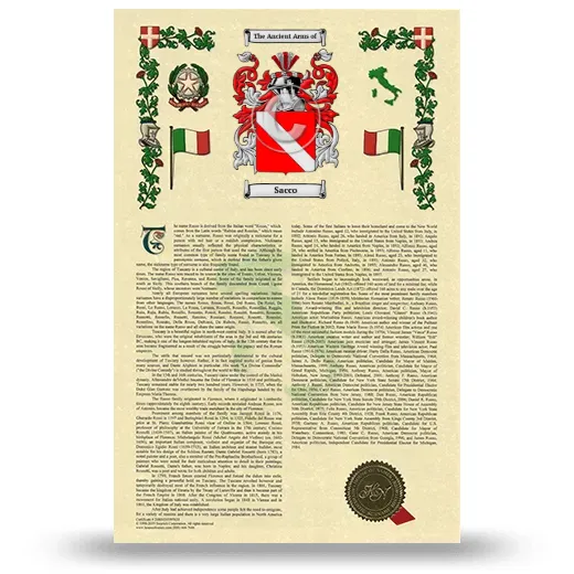 Sacco Armorial History with Coat of Arms