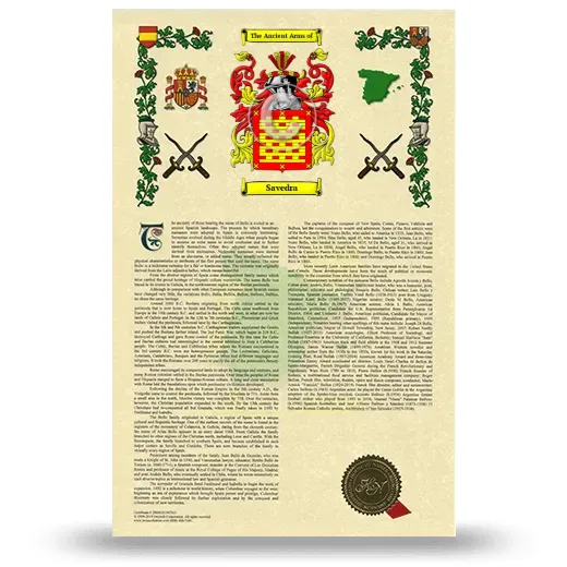 Savedra Armorial History with Coat of Arms