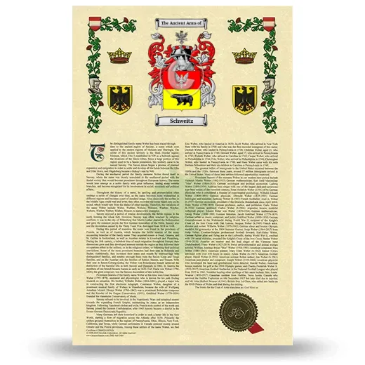 Schweitz Armorial History with Coat of Arms