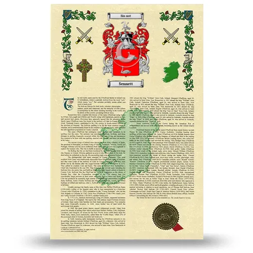 Sennett Armorial History with Coat of Arms