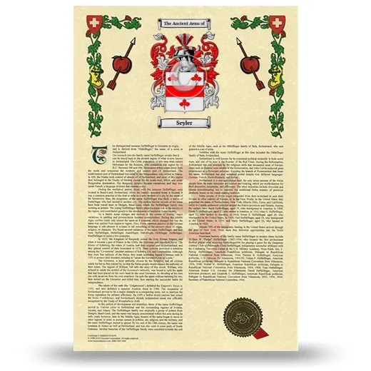 Seyler Armorial History with Coat of Arms
