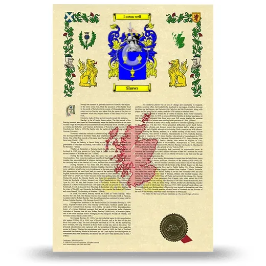 Shaws Armorial History with Coat of Arms