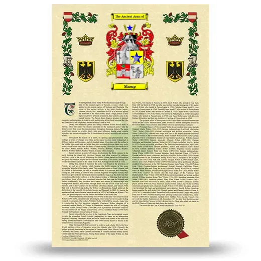 Shoup Armorial History with Coat of Arms