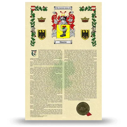 Shuster Armorial History with Coat of Arms