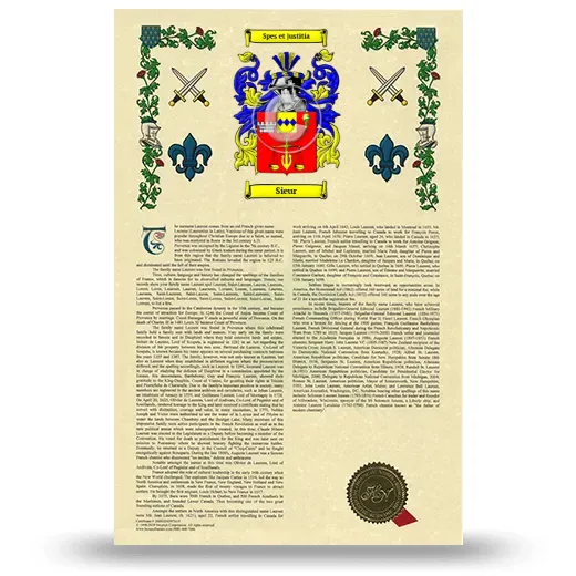 Sieur Armorial History with Coat of Arms