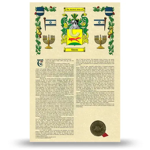 Simon Armorial History with Coat of Arms