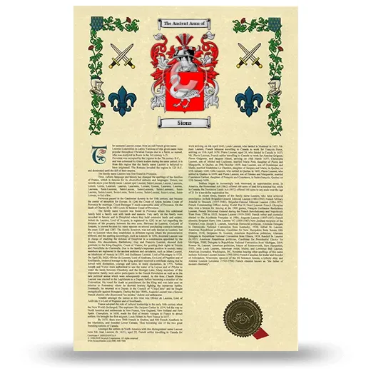 Sions Armorial History with Coat of Arms