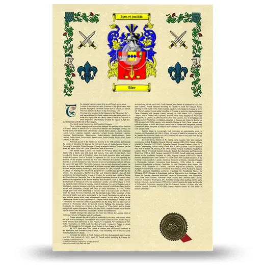 Sire Armorial History with Coat of Arms