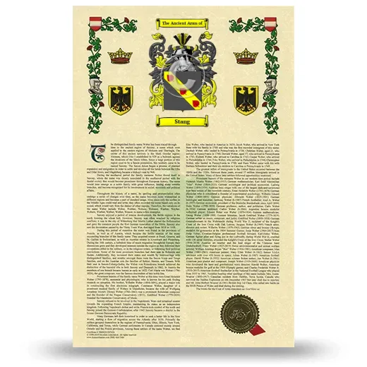 Stang Armorial History with Coat of Arms