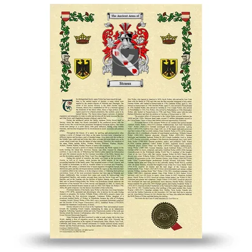Straus Armorial History with Coat of Arms
