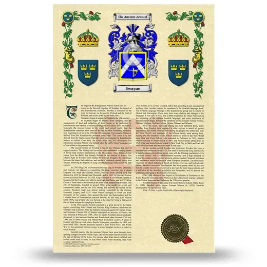 Swayne Armorial History with Coat of Arms