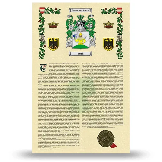Synk Armorial History with Coat of Arms