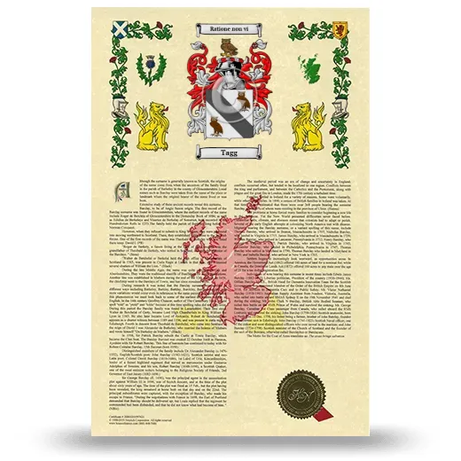 Tagg Armorial History with Coat of Arms