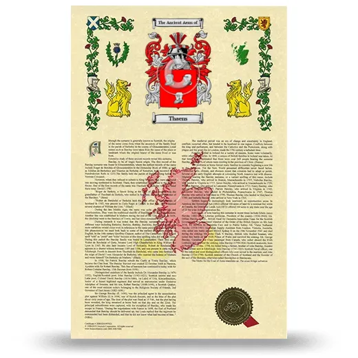 Thaens Armorial History with Coat of Arms