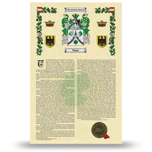Thairs Armorial History with Coat of Arms