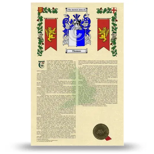 Thomas Armorial History with Coat of Arms