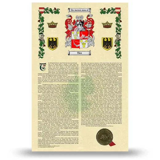 Tice Armorial History with Coat of Arms