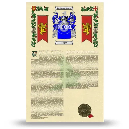 Togod Armorial History with Coat of Arms