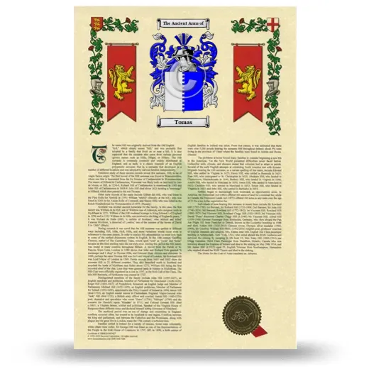 Tomas Armorial History with Coat of Arms