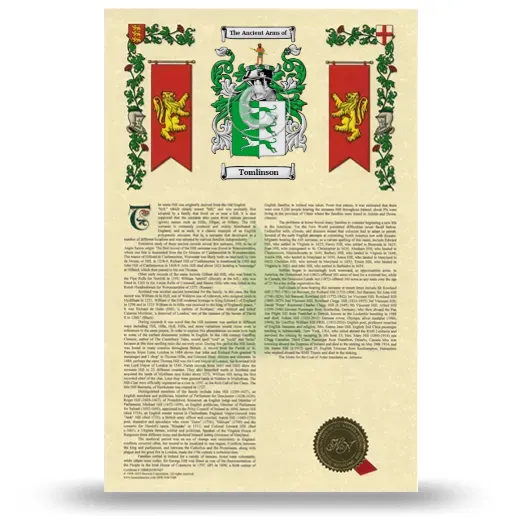 Tomlinson Armorial History with Coat of Arms