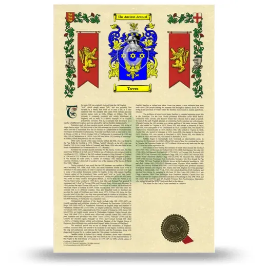 Toves Armorial History with Coat of Arms