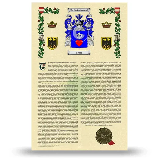 Trote Armorial History with Coat of Arms