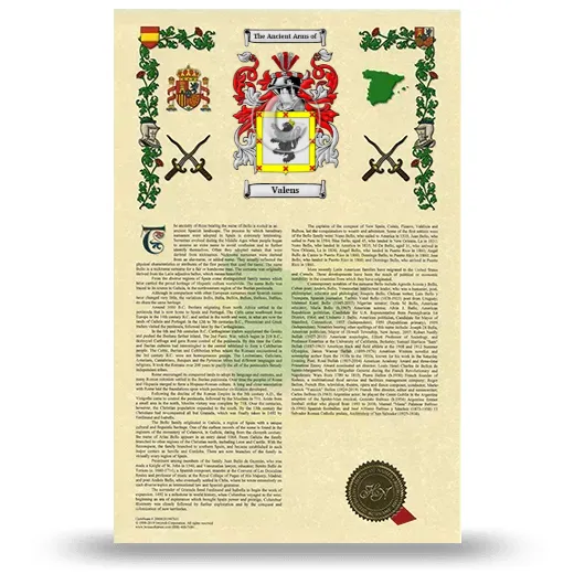 Valens Armorial History with Coat of Arms
