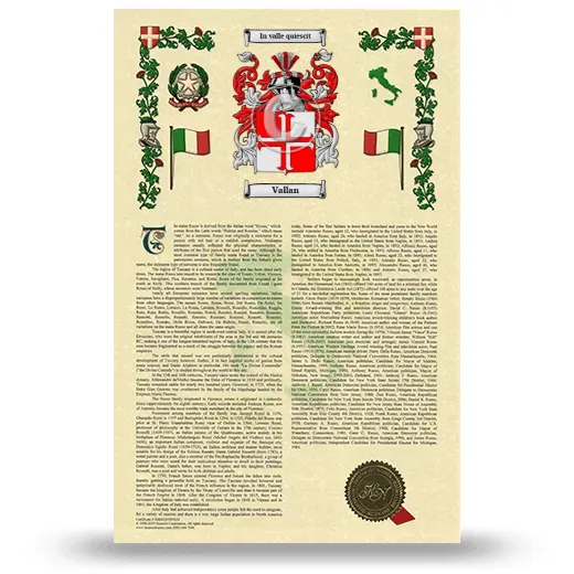 Vallan Armorial History with Coat of Arms