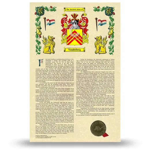 Vanderberg Armorial History with Coat of Arms