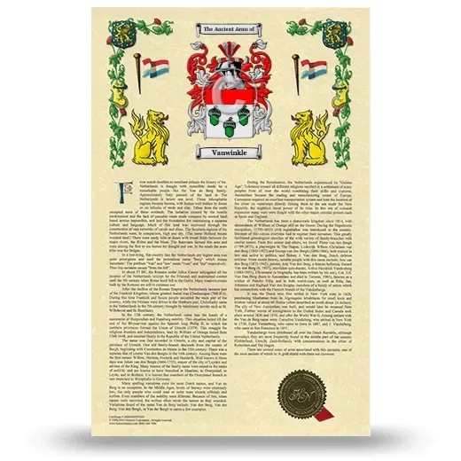 Vanwinkle Armorial History with Coat of Arms