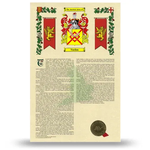 Vardon Armorial History with Coat of Arms