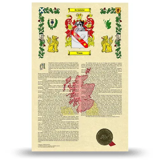 Vaux Armorial History with Coat of Arms