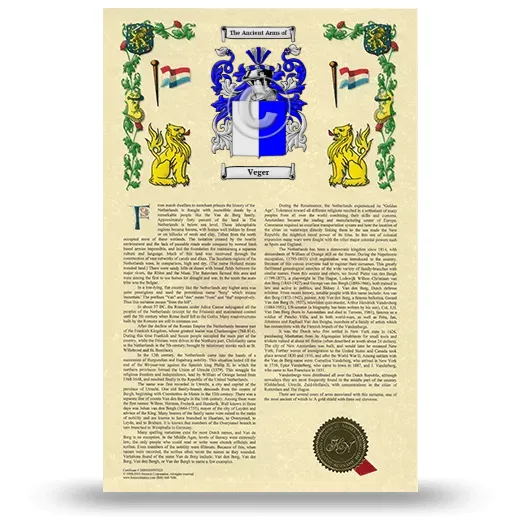 Veger Armorial History with Coat of Arms