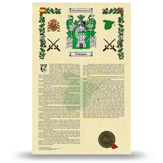 Velasques Armorial History with Coat of Arms