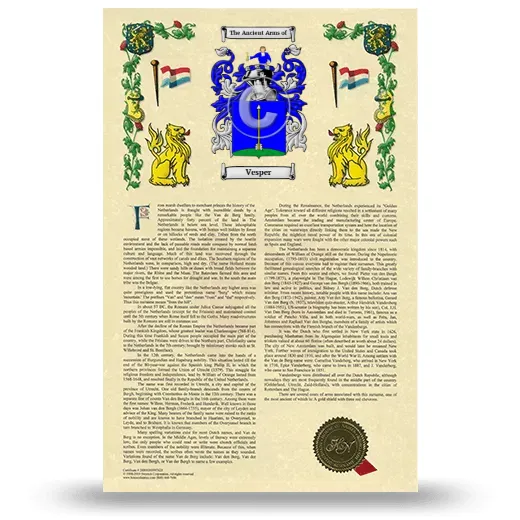 Vesper Armorial History with Coat of Arms