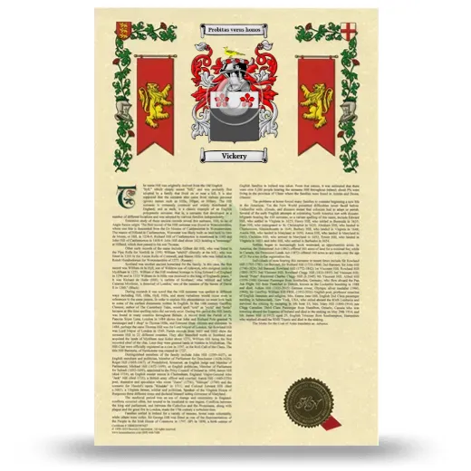 Vickery Armorial History with Coat of Arms